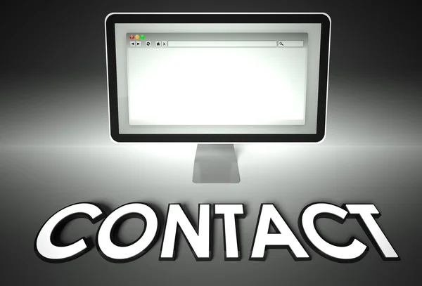 Computador e navegador web com contato, conexão — Fotografia de Stock