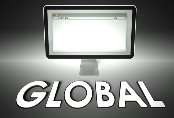 Computer and web browser with Global, Network — Stock Photo, Image