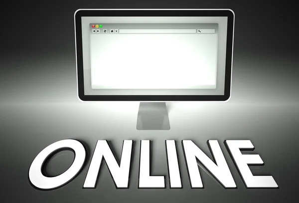 Computador e navegador web com Online, Rede — Fotografia de Stock