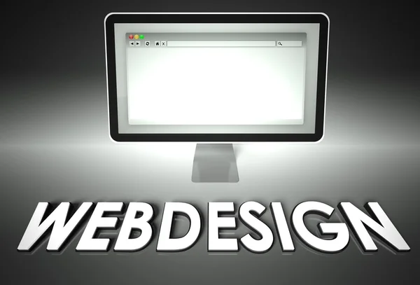 Computer en webbrowser met webdesign, design — Stockfoto