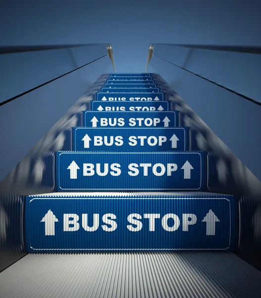 Moving escalator stairs to bus stop, concept — Stock Photo, Image