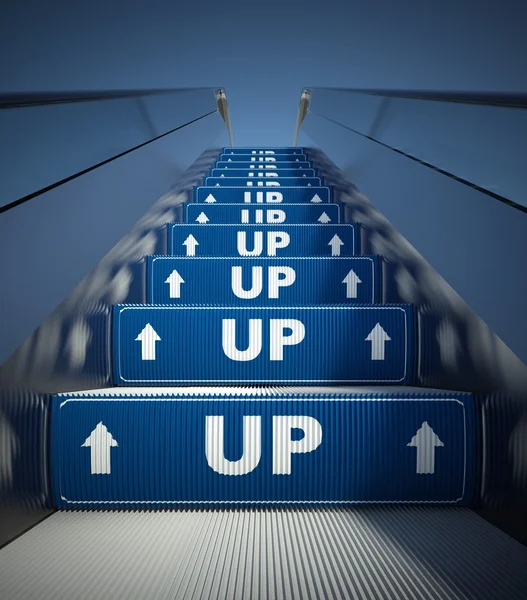 Moving escalator stairs, up sign — Stock Photo, Image