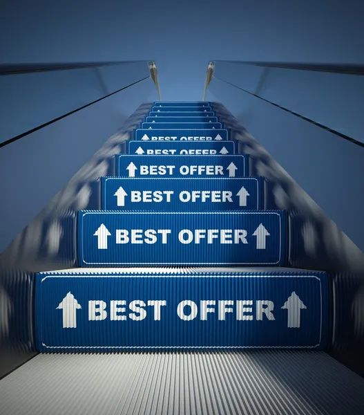 Moving escalator stairs to best offer, concept — Stock Photo, Image