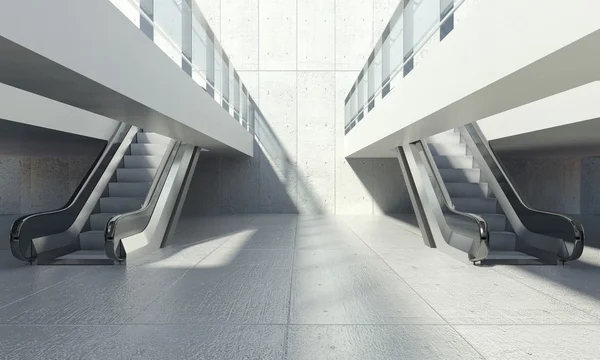 Escalera móvil y moderno edificio de oficinas — Foto de Stock