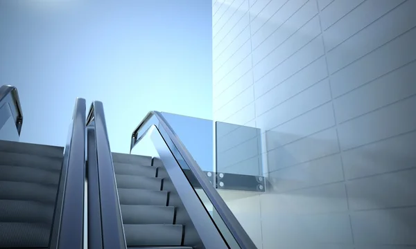 现代化的办公大楼和自动扶梯台阶 — 图库照片