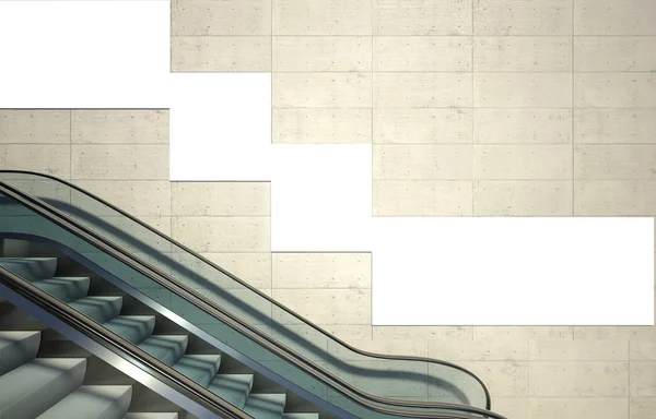 Empty advertising billboard and escalator stairs — Stock Photo, Image