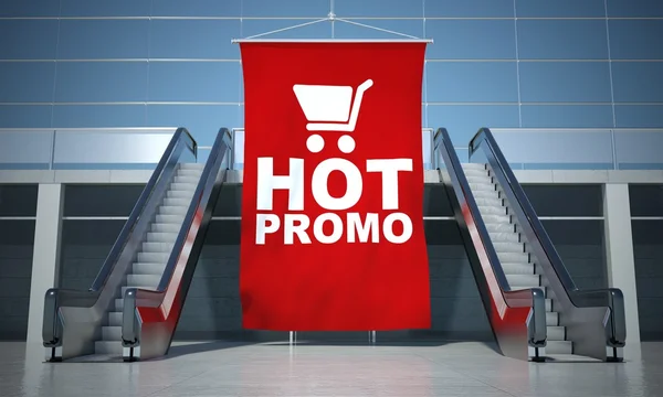 Hot promozionale bandiera pubblicitaria e scala mobile — Foto Stock