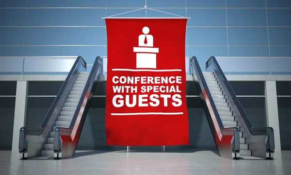 Konferensen reklam flagga och rulltrappor — Stockfoto