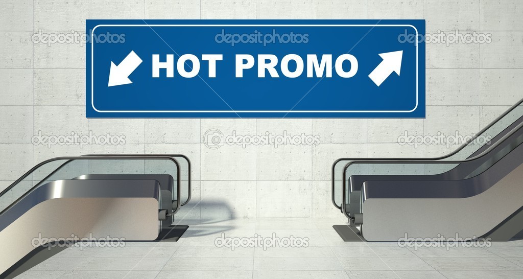 Moving escalator stairs, hot promo sign