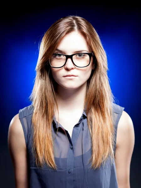 Strict young woman with nerd glasses — Stock Photo, Image