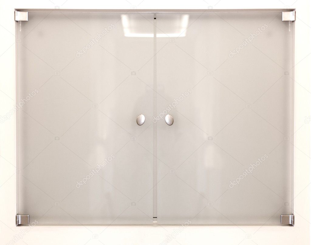 Frosted glass or plexiglass door isolated on white