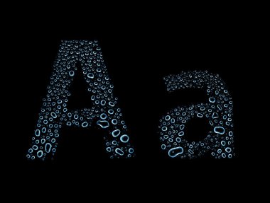 Su Alfabe harf, izole siyah düşer.