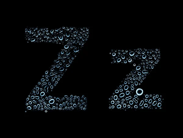 Water drops alphabet letter z, isolated black — Stock Photo, Image