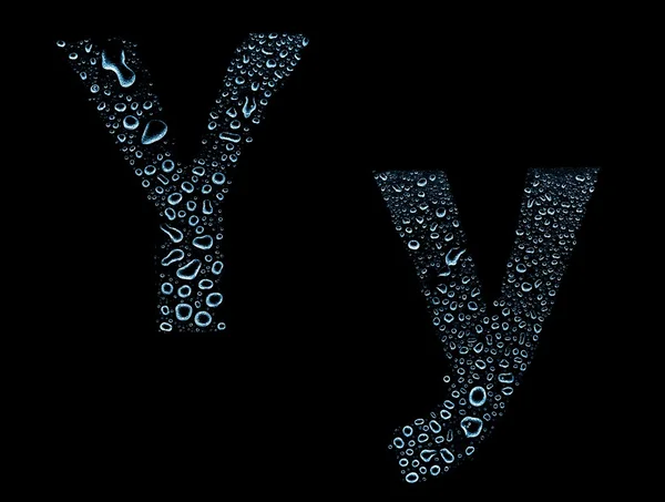 Water drops alphabet letter y, isolated black