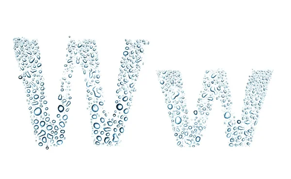Vatten droppar alfabetet bokstaven w, isolerade vit — Stockfoto