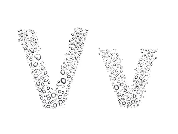 Water drops alphabet letter v, isolated white — Stock Photo, Image