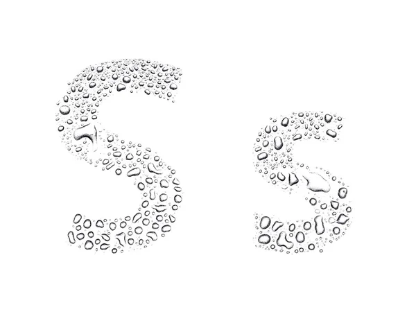 Água gotas alfabeto letra s, isolado branco — Fotografia de Stock