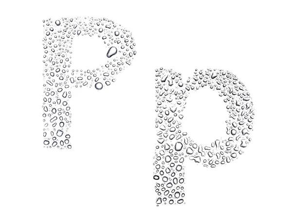 水滴がアルファベットの手紙 p、分離白 — ストック写真