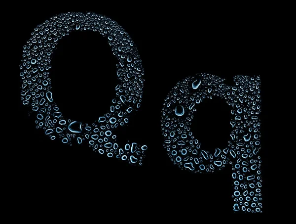 Vatten droppar alfabetet bokstaven q, isolerade svart — Stockfoto