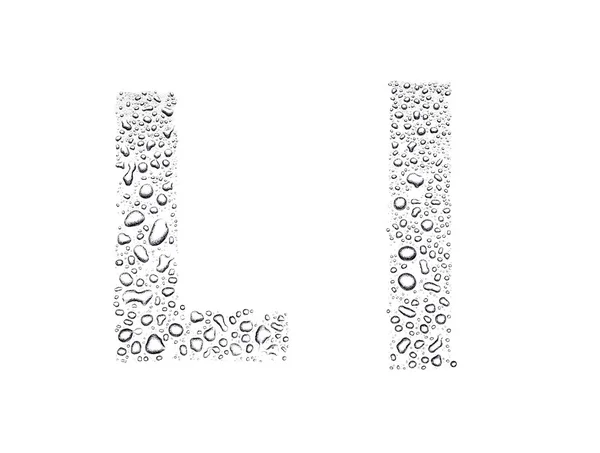 Water drops alphabet letter l, isolated white — Stock Photo, Image