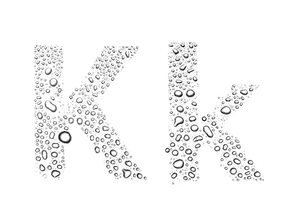 Krople wody alfabet litery k, biały na białym tle — Zdjęcie stockowe