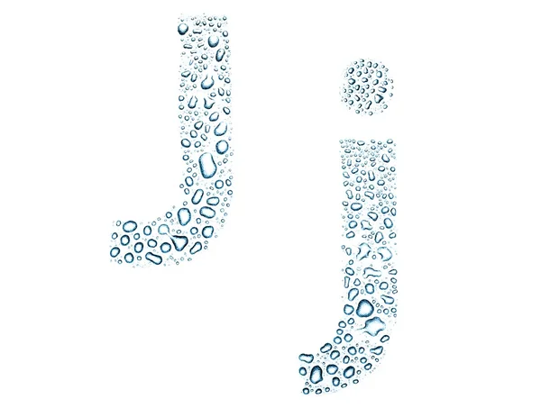 Krople wody alfabet litery j, biały na białym tle — Zdjęcie stockowe
