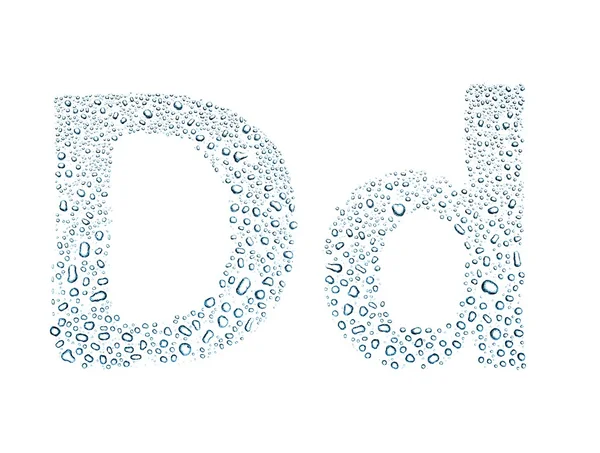 Water drops alphabet letter d, isolated white — Stock Photo, Image