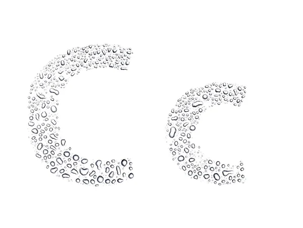 Water drops alphabet letter c, isolated white — Stock Photo, Image