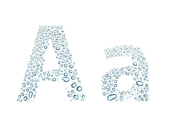 Gotas de agua alfabeto letra a, blanco aislado — Foto de Stock