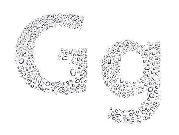 Water drops alphabet letter g, isolated white — Stock Photo, Image