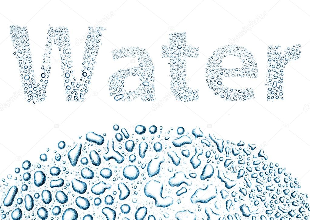 Water made of drops, background on white