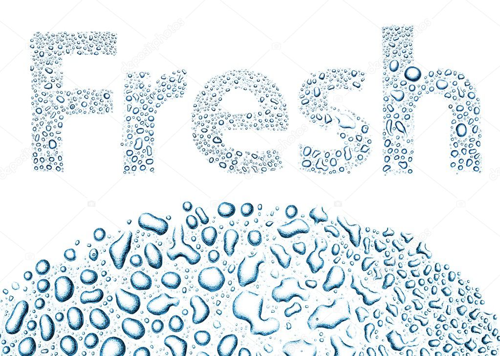 Fresh made of water drops, background on white