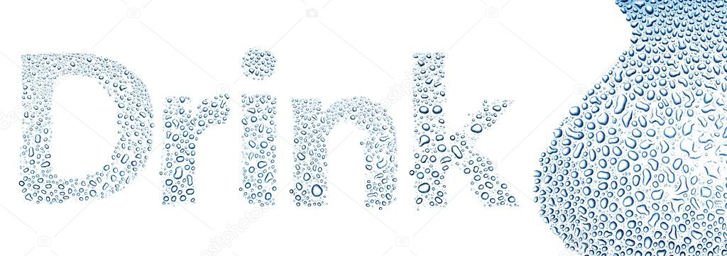 Drink made of water drops, background on white
