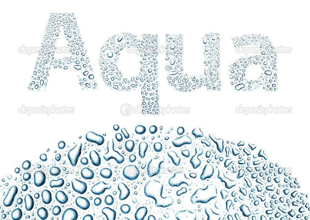 Aqua made of water drops, background on white