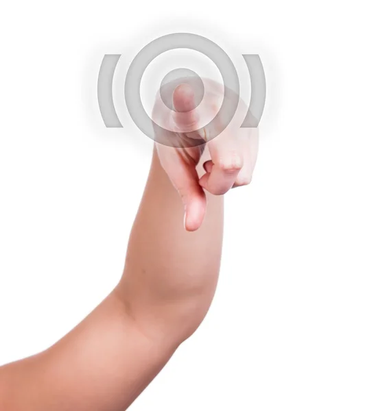 Woman's hand pushing the button on touch screen — Stock Photo, Image