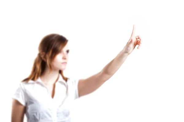 A mão da mulher e um dedo apontando algo — Fotografia de Stock