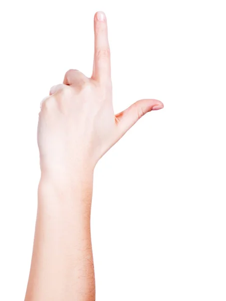 Mano femminile con dito isolato su bianco — Foto Stock