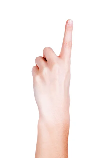 Mano femenina con dedo aislado sobre blanco — Foto de Stock