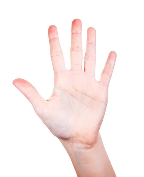 Palma da mão feminina isolada em branco — Fotografia de Stock