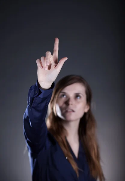 Vrouw hand, één vinger wijzen iets — Stockfoto