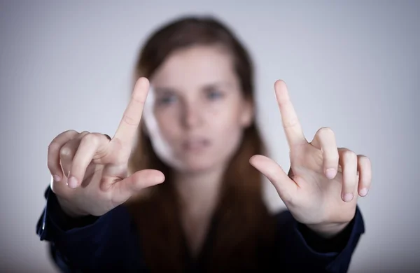 Woman's two hands pointing something — Stock Photo, Image