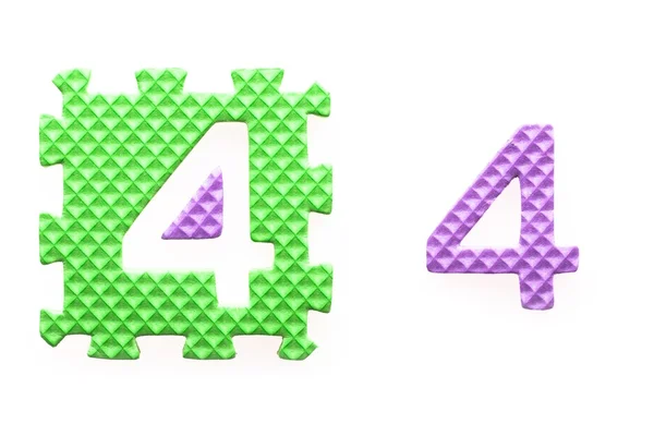 Colored puzzles with number 4 for children — Stock Photo, Image