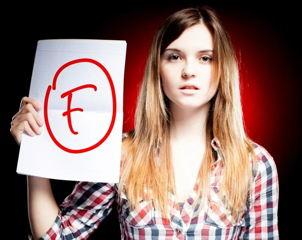 Failed test or exam and disappointed girl — Stock Photo, Image
