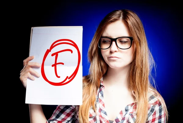 Failed test or exam and disappointed girl — Stock Photo, Image