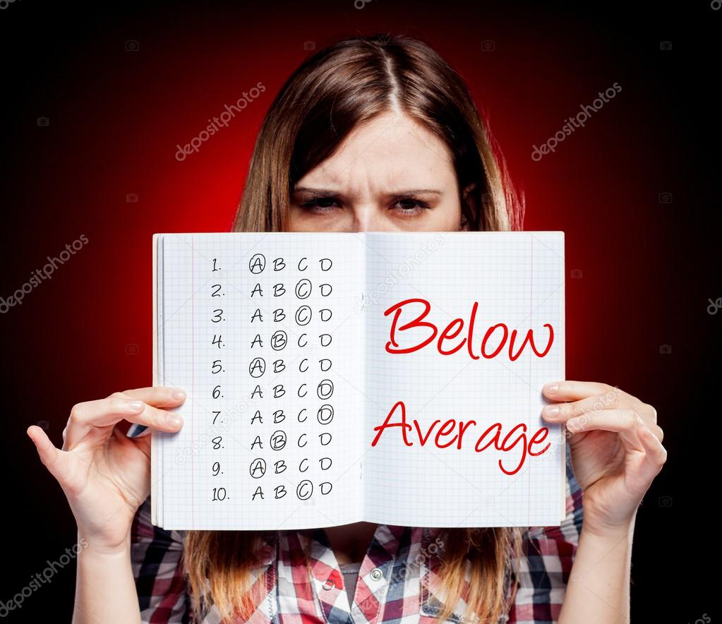 Evaluation below average, disappointed woman