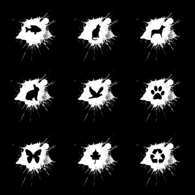 mürekkep sıçramak, ekoloji simgeler siyah arka plan ayarla