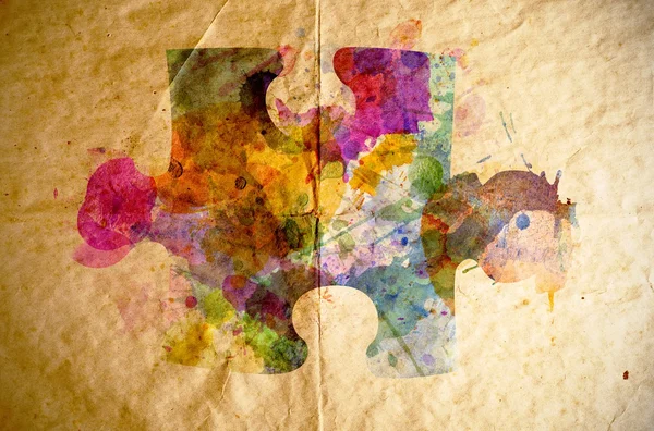 Puzzle aquarelle, vieux fond de papier — Photo