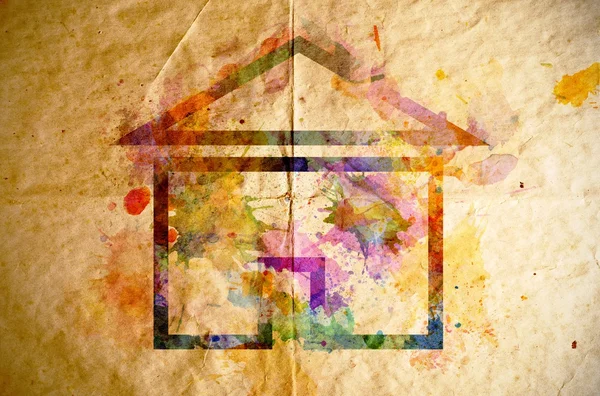 Watercolor home, old paper background — Stock Photo, Image