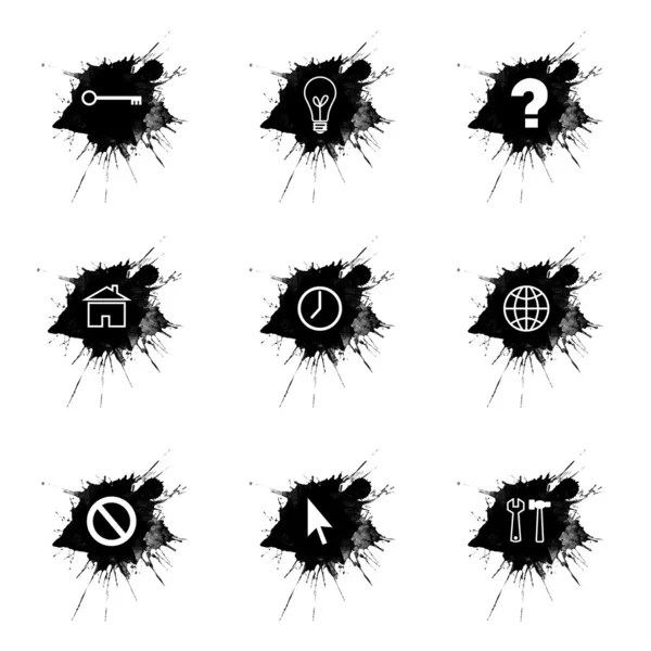 Ink splatter, internet icons set on white background — Stock Photo, Image