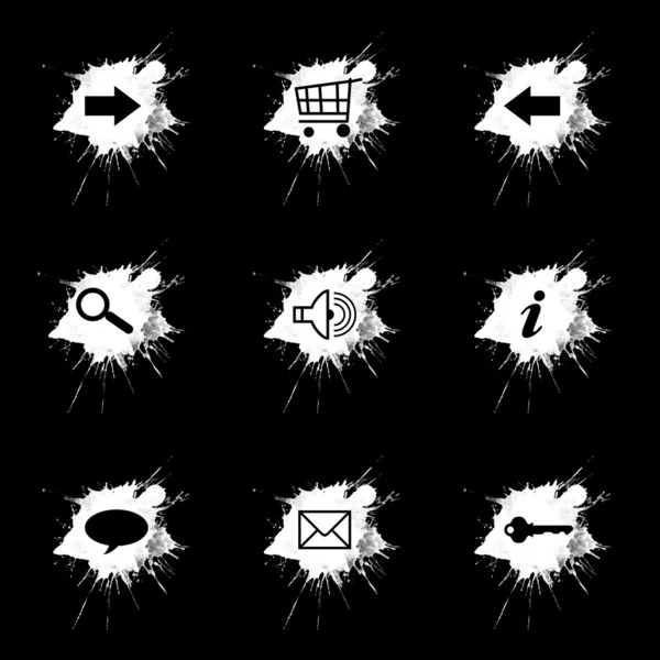 Ink splatter, internet icons set on black background — Stock Photo, Image